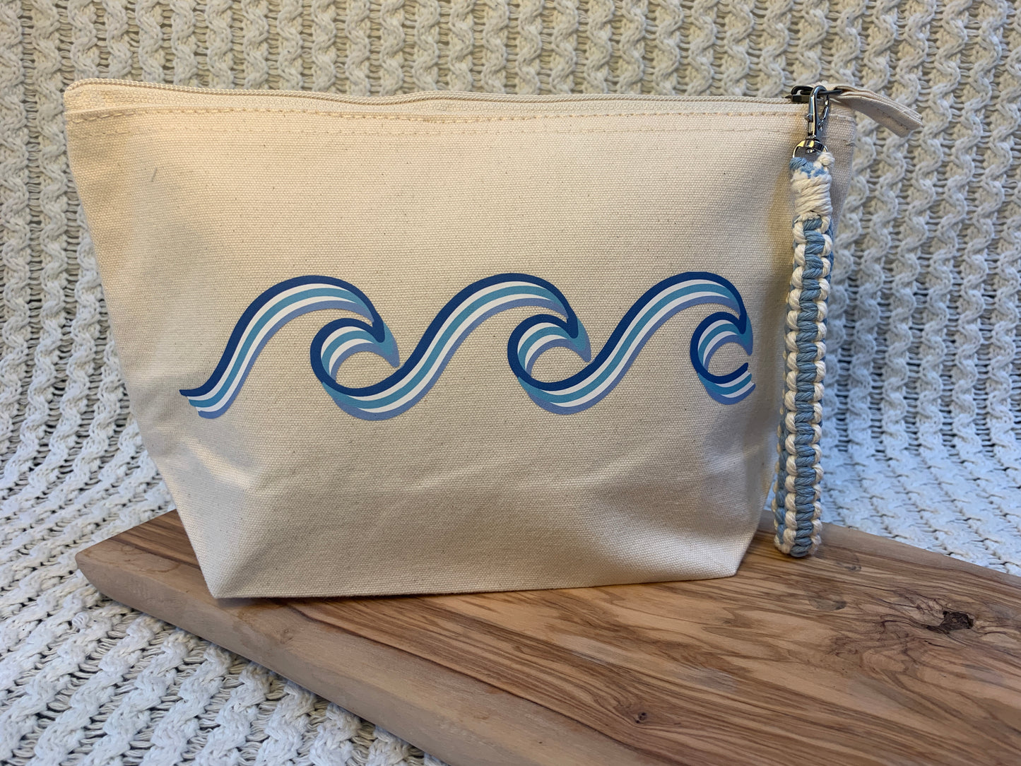 Large Waves Makeup Bag - Sea Foam Green