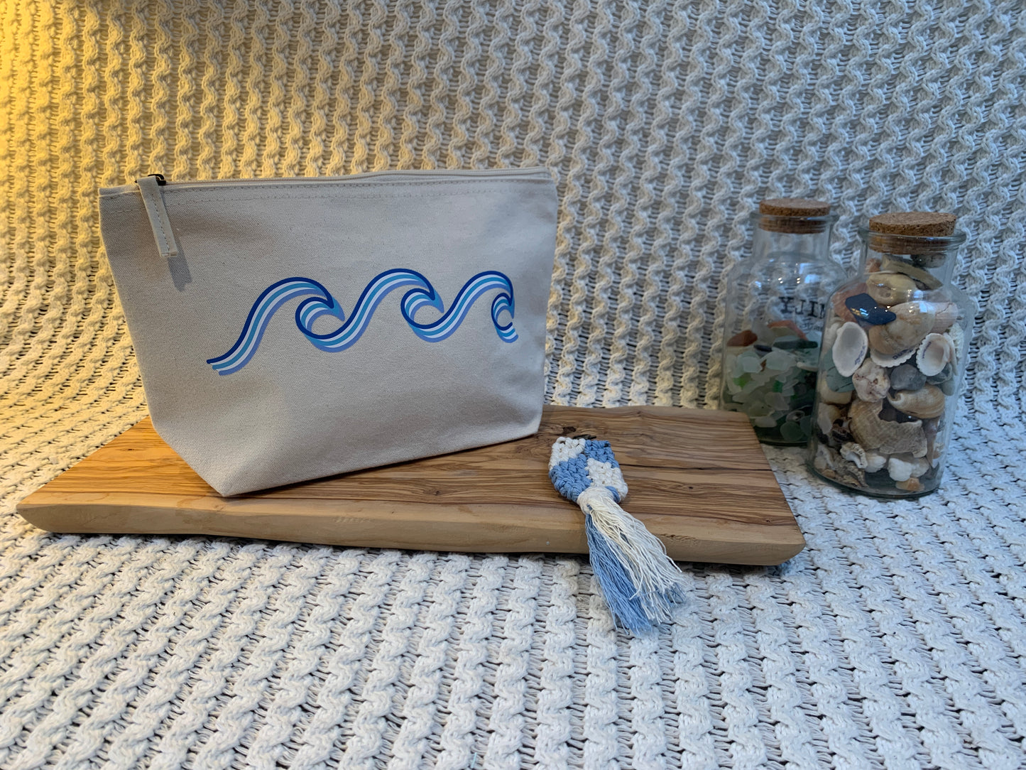Large Waves Makeup Bag - Coastal Blue