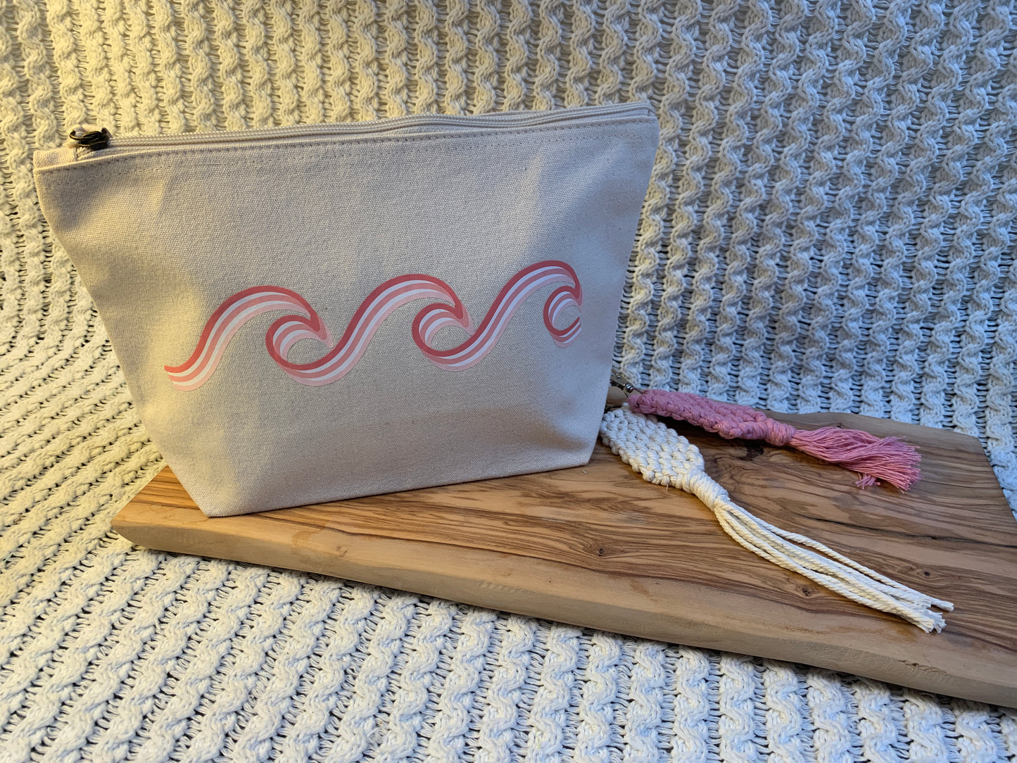 Large Waves Makeup Bag - Sea Foam Green