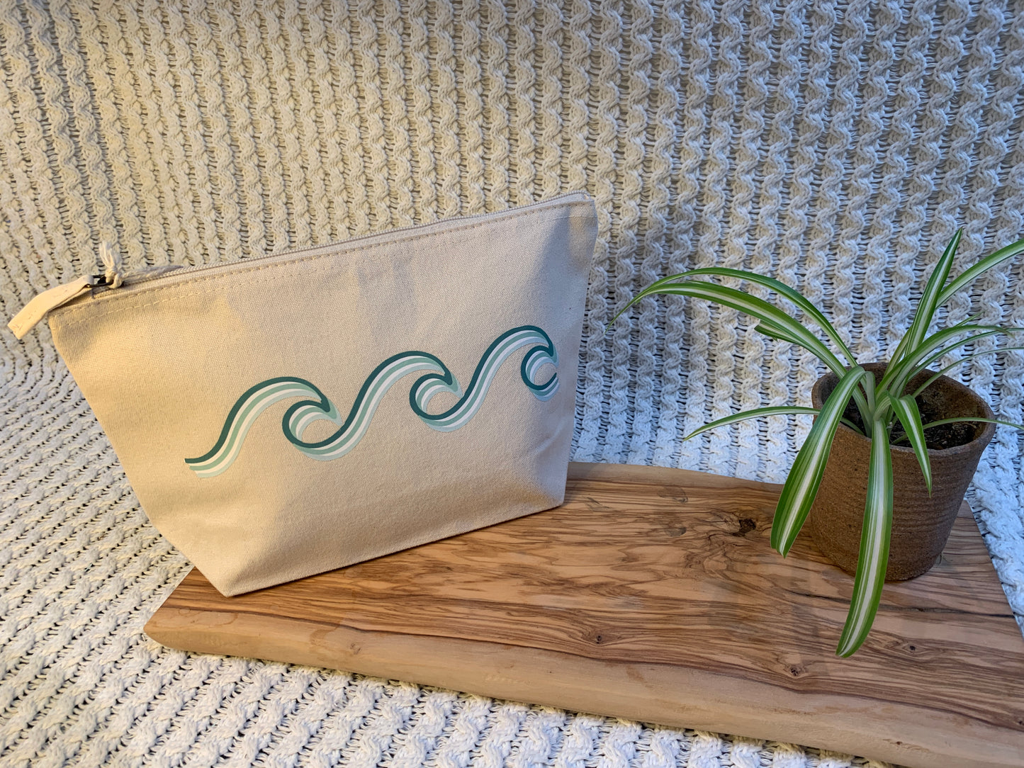 Large Waves Makeup Bag - Sea Foam Green