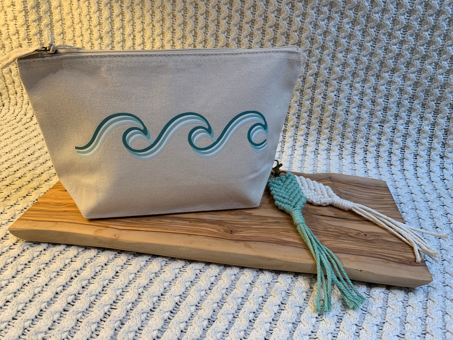 Large Waves Makeup Bag - Sea Foam Green
