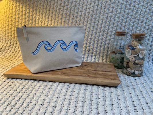 Large Waves Makeup Bag - Coastal Blue